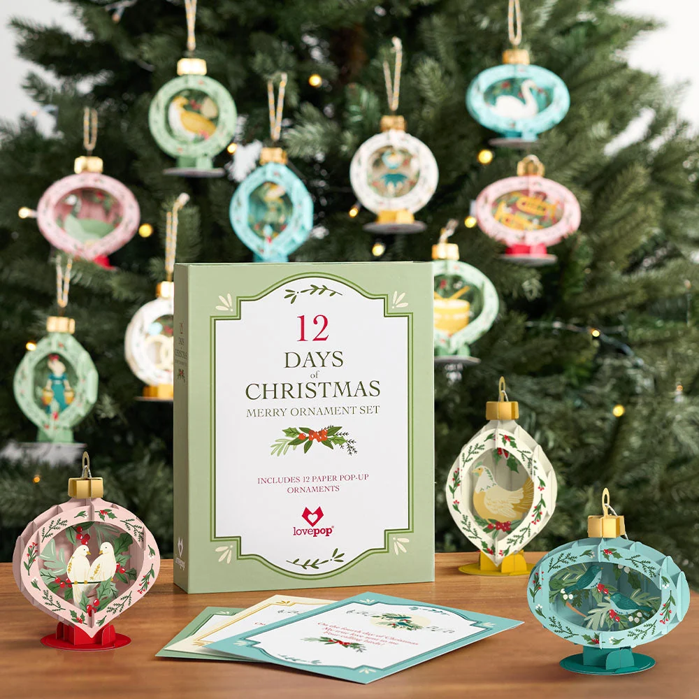 Lovepop 12 Days of Christmas Merry Ornament Set