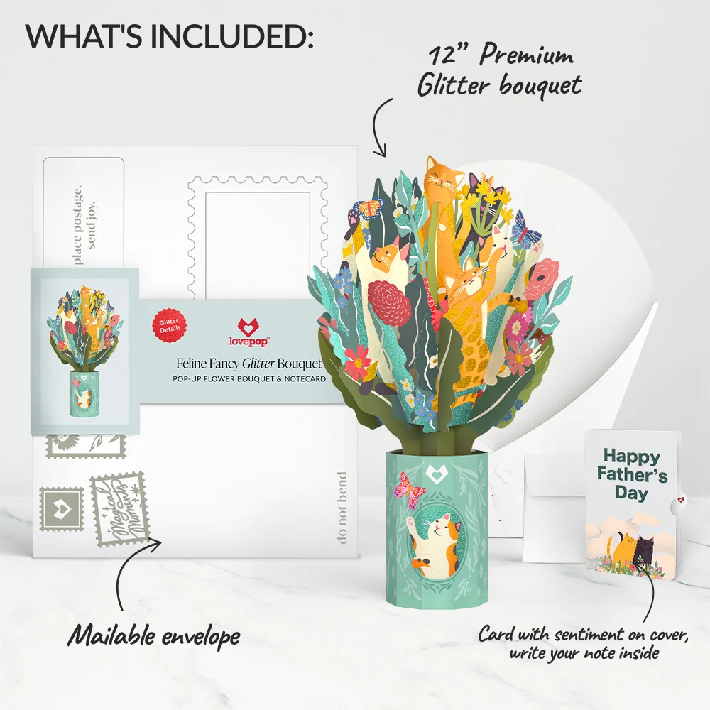 Lovepop Feline Fancy Father’s Day Glitter Bouquet and Sentiment Set for Dad Vase - Image 2
