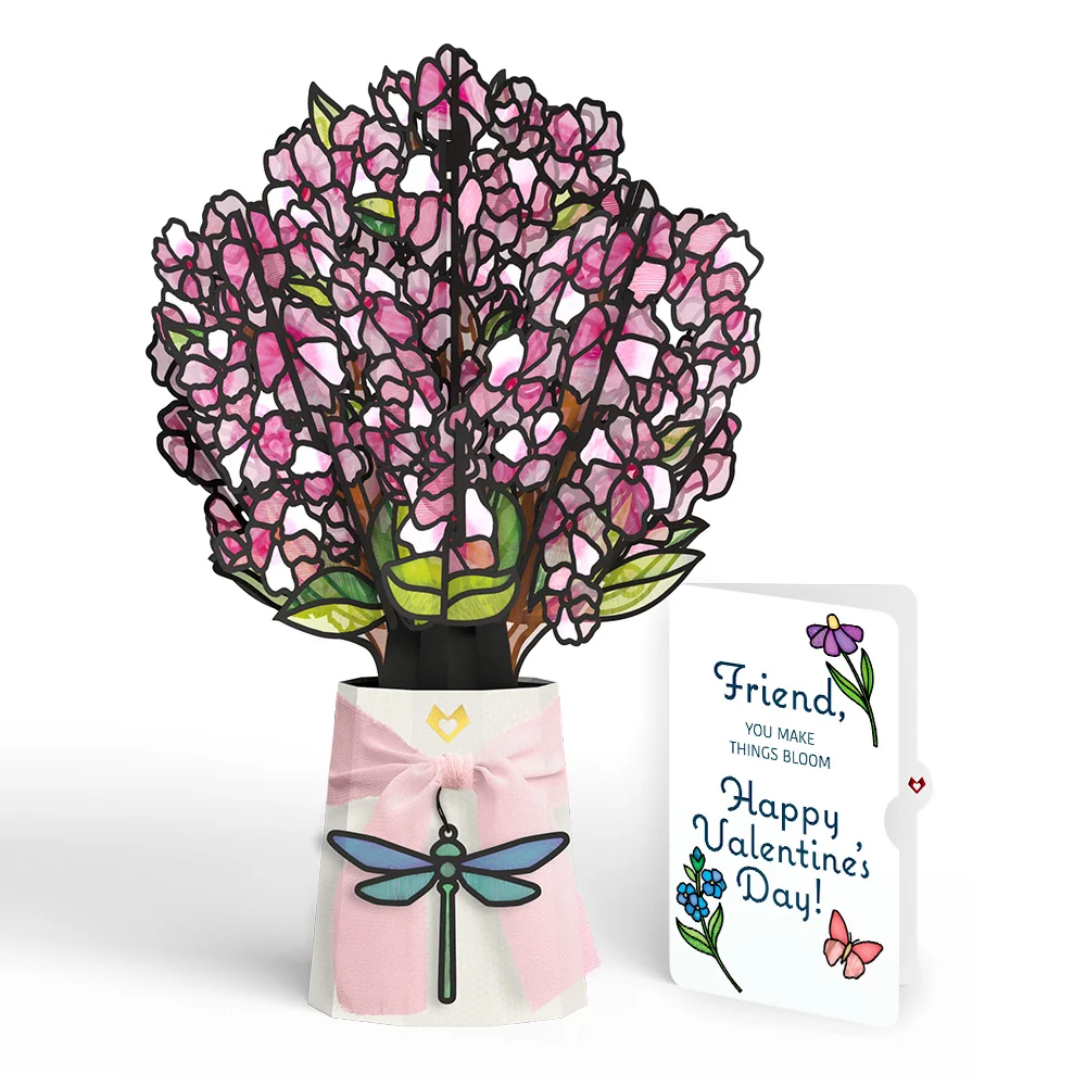 Lovepop Sun-dappled Cherry Blossom Valentine Suncatcher Bouquet and Sentiment Set for Friend Vase