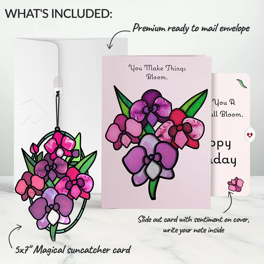 Lovepop You Make Things Bloom Orchid Birthday Suncatcher Card and Sentiment Set Glass - Image 2