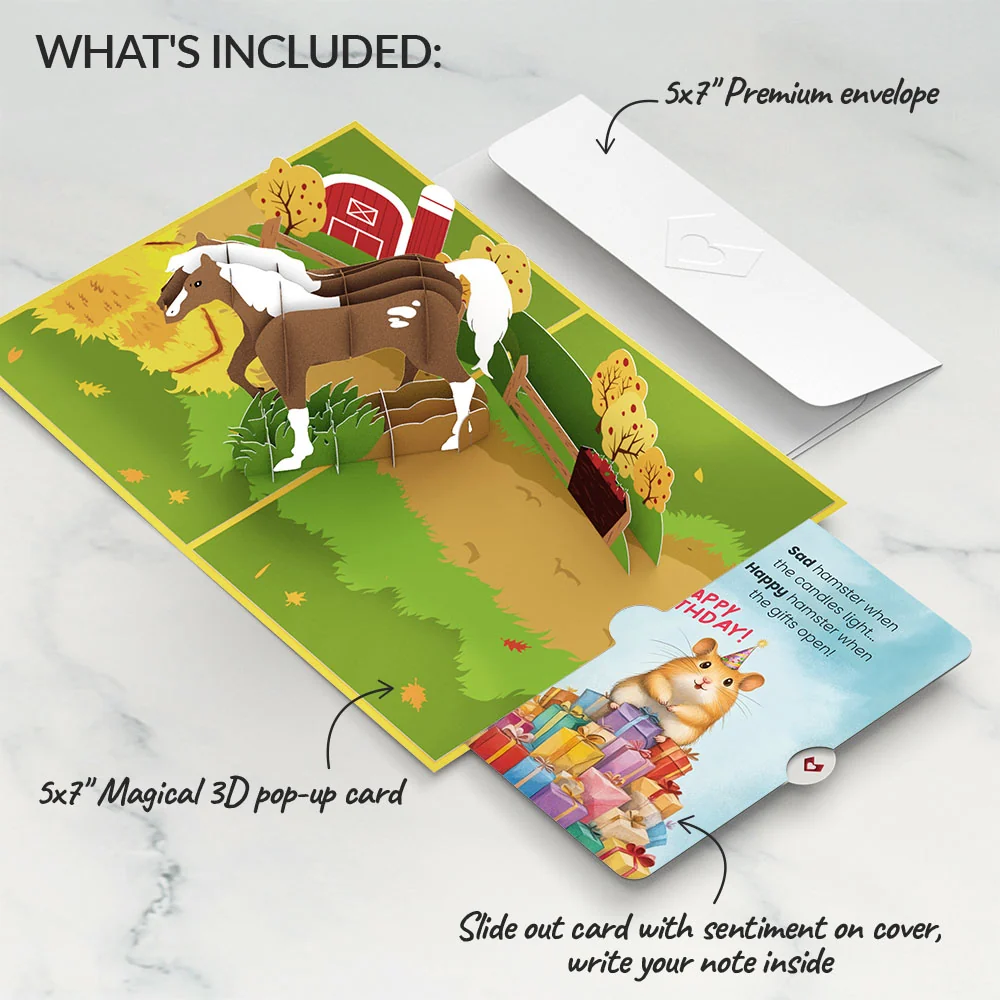 Lovepop Horse Birthday Pop-Up Card and Happy Hamster Sentiment Set Candle - Image 2