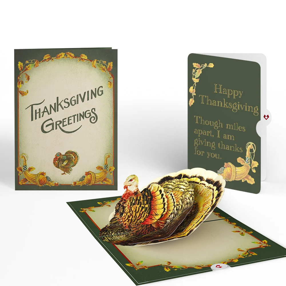Lovepop Thanksgiving Greetings Vintage Turkey Pop-Up Card and Though Miles Apart Sentiment Set