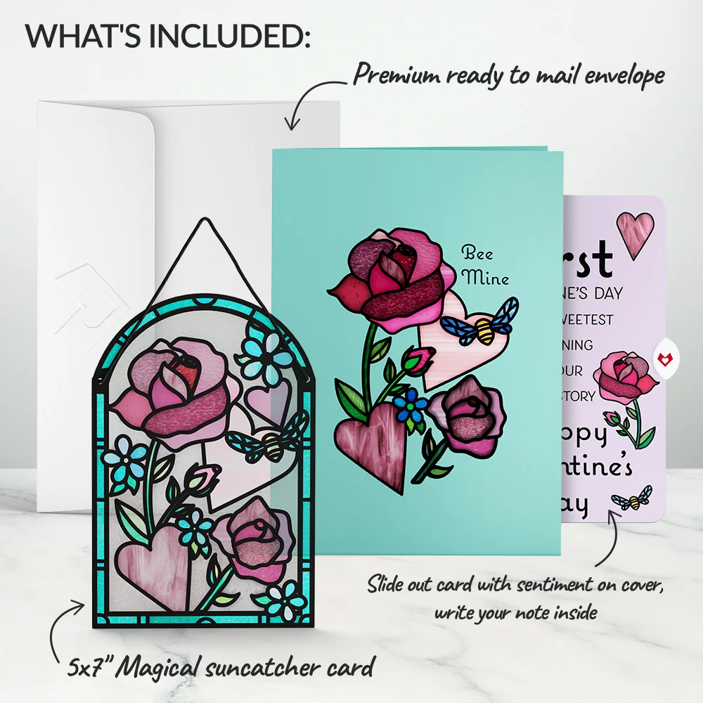 Lovepop Bee Mine Suncatcher The Sweetest Beginning Valentine Pop-Up Card and Sentiment Set Glass - Image 2