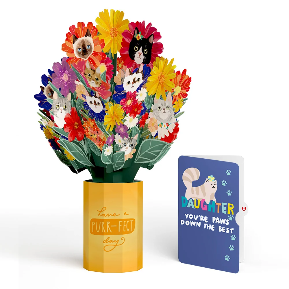 Lovepop Purr-fect Cat Birthday Bouquet and Sentiment Set for Daughter Vase