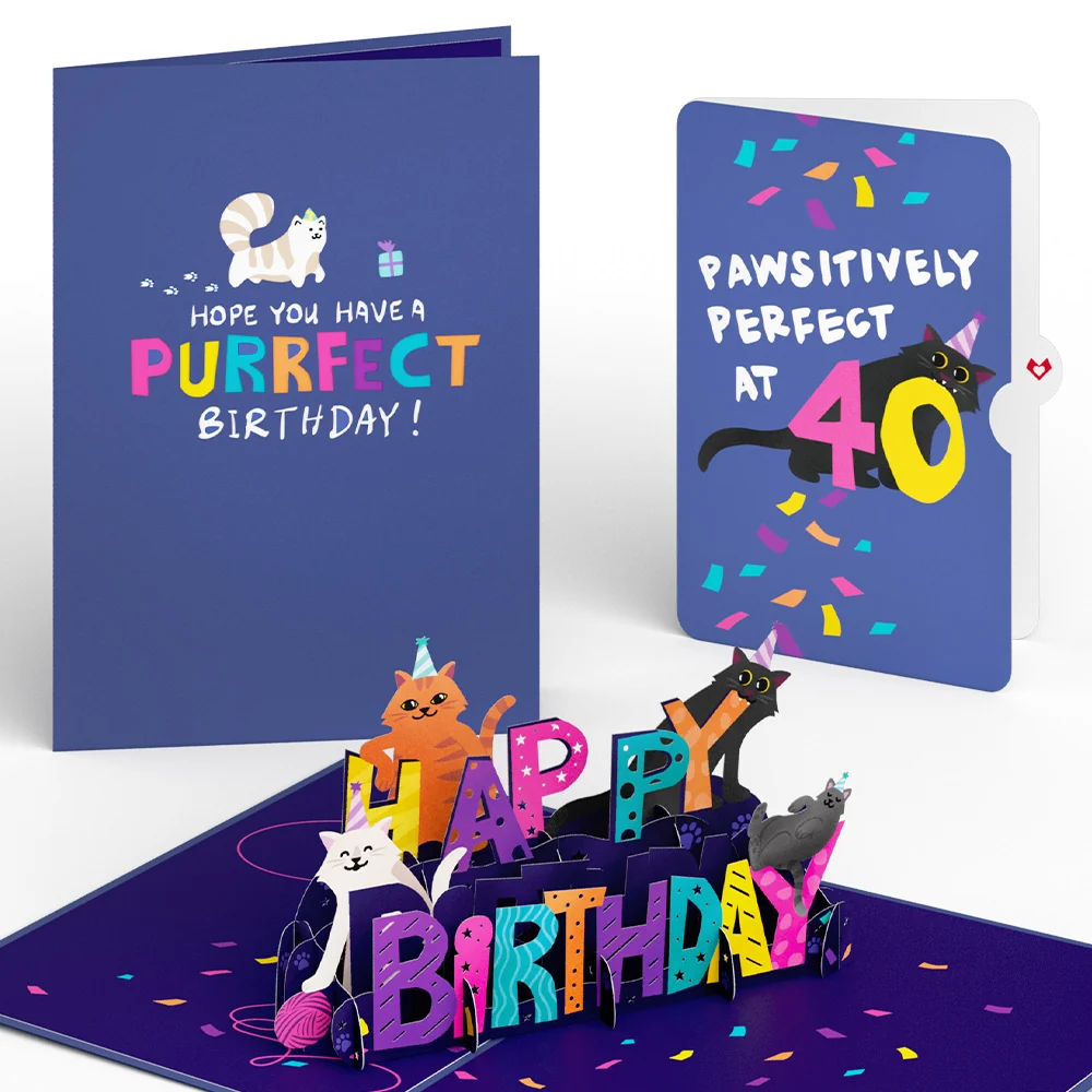 Lovepop Happy 40th Birthday Cats Pop-Up Card and Sentiment Set