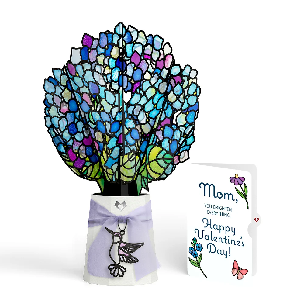 Lovepop Sunlit Hydrangeas Valentine Suncatcher Bouquet and Sentiment Set for Mom Glass