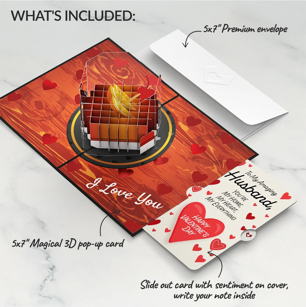 Lovepop Old Fashioned Love Pop-Up Card and Full of Hearts Valentine Sentiment Set for Husband Glass - Image 2