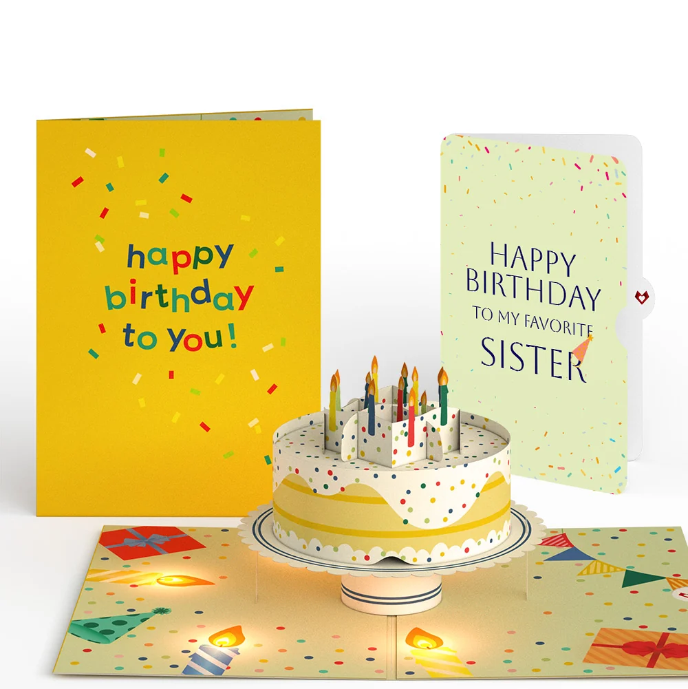 Lovepop Happy Birthday Confetti Cake Music and Lights Pop-Up Card and Sentiment Set for Sister Candle