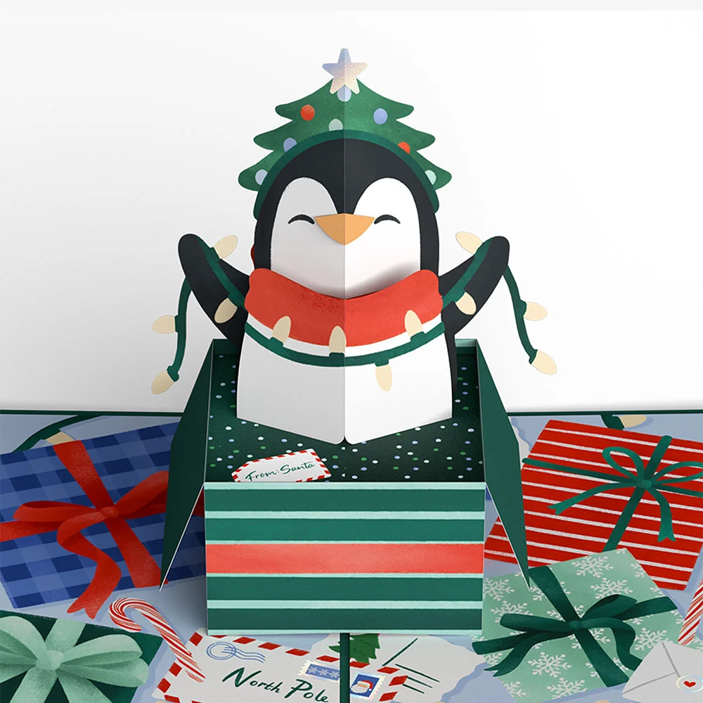 Lovepop Season's Greetings Penguin Surprise Christmas Pop-Up Card and Sentiment Set - Image 3
