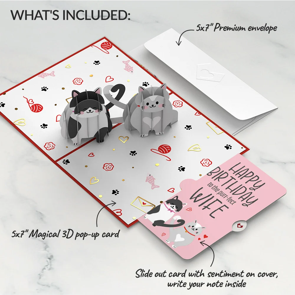 Lovepop Love Cats Birthday Pop-Up Card and Sentiment Set for Wife - Image 2