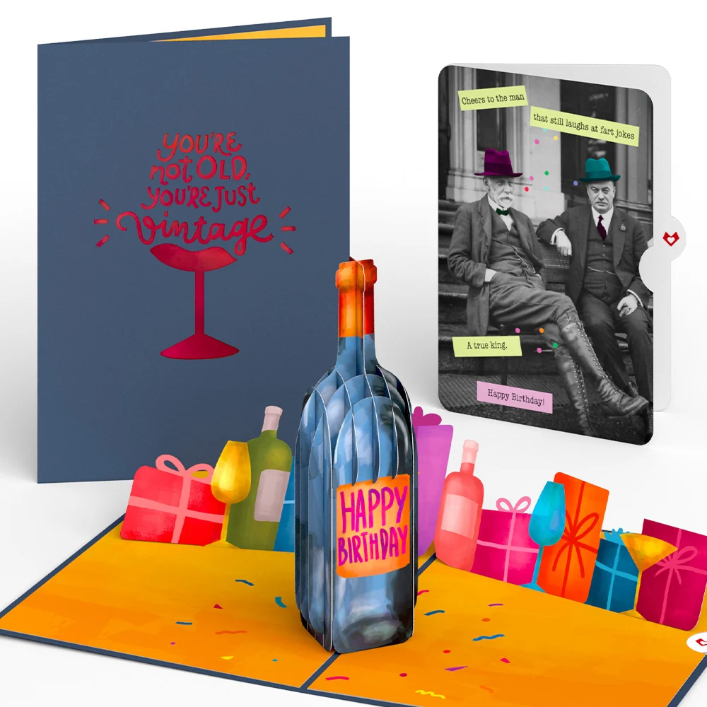 Lovepop Vintage Wine Birthday Pop-Up Card and Sentiment Set for Any Man Glass
