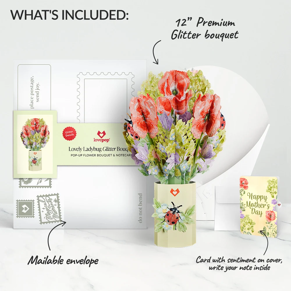 Lovepop Lovely Ladybug Mother’s Day Glitter Bouquet and Soft Spring Blooms Sentiment Set Vase - Image 2