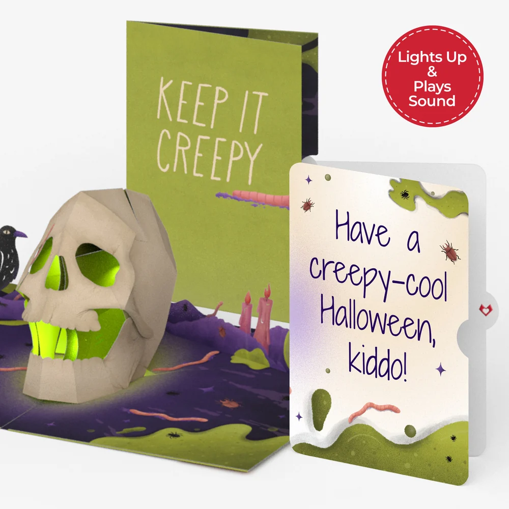Lovepop Keep it Creepy Halloween Skull Music and Light Pop-Up Card and Sentiment Set for Kid Candle