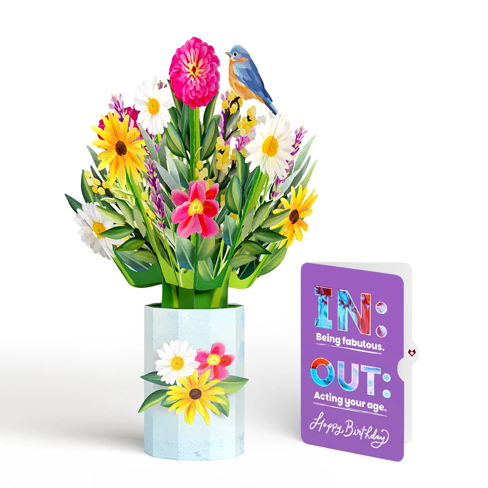 Lovepop Black-Eyed Susan Birthday Bouquet and IN & OUT Sentiment Set Vase