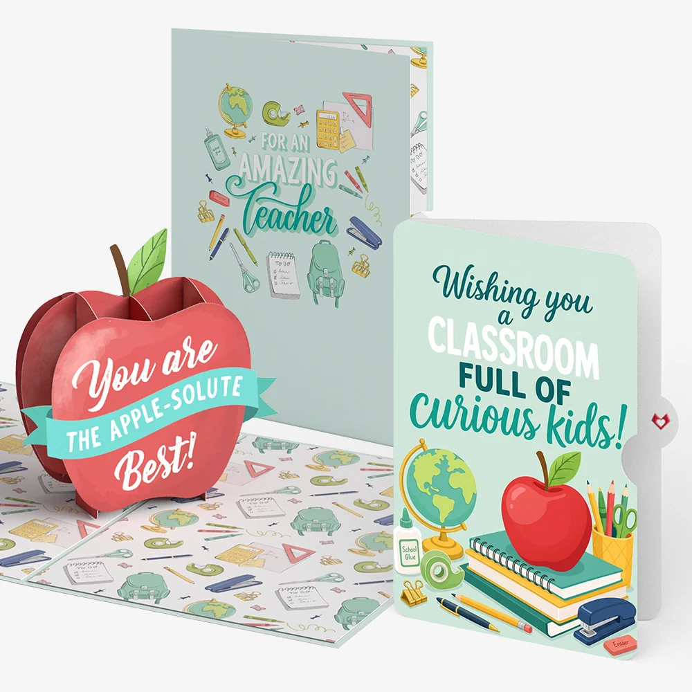 Lovepop Amazing Teacher Apple Encouragement Pop-Up Card and Curious Kids Sentiment Set