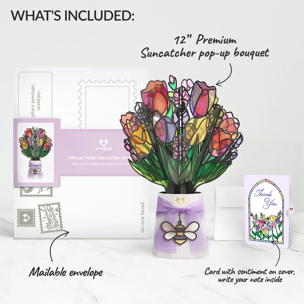 Lovepop Vibrant Tulip Thank You Suncatcher Bouquet and Sentiment Set Glass - Image 2