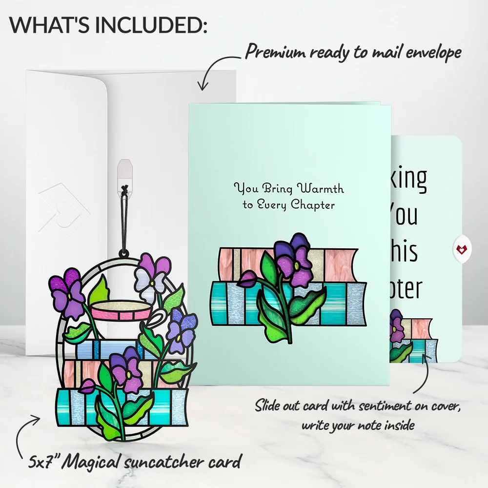 Lovepop Warmth in Every Chapter Thinking of You Suncatcher Card and Sentiment Set Tea - Image 2