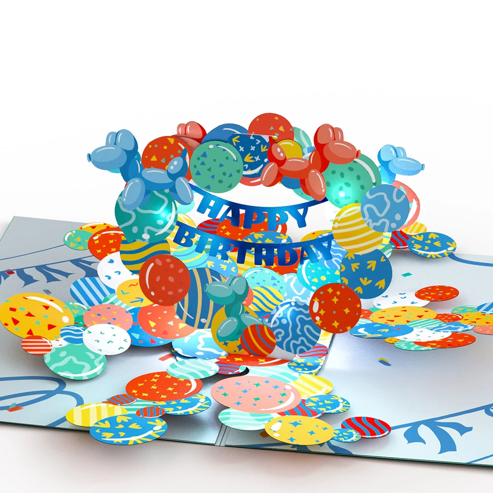 Lovepop Happy Belated Birthday Balloons Music and Lights Pop-Up Card and Sentiment Set - Image 3