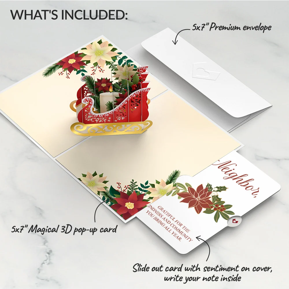 Lovepop Holiday Poinsettia Sleigh Pop-Up Card and Sentiment Set for Neighbor Candle - Image 2