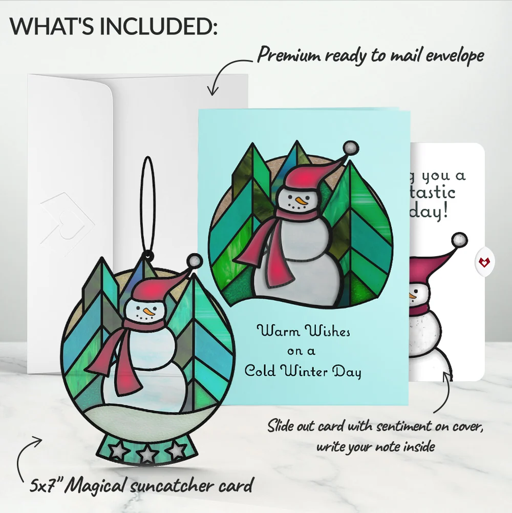 Lovepop Warm Wishes Snowman Birthday Suncatcher Card and Sentiment Set Glass - Image 2