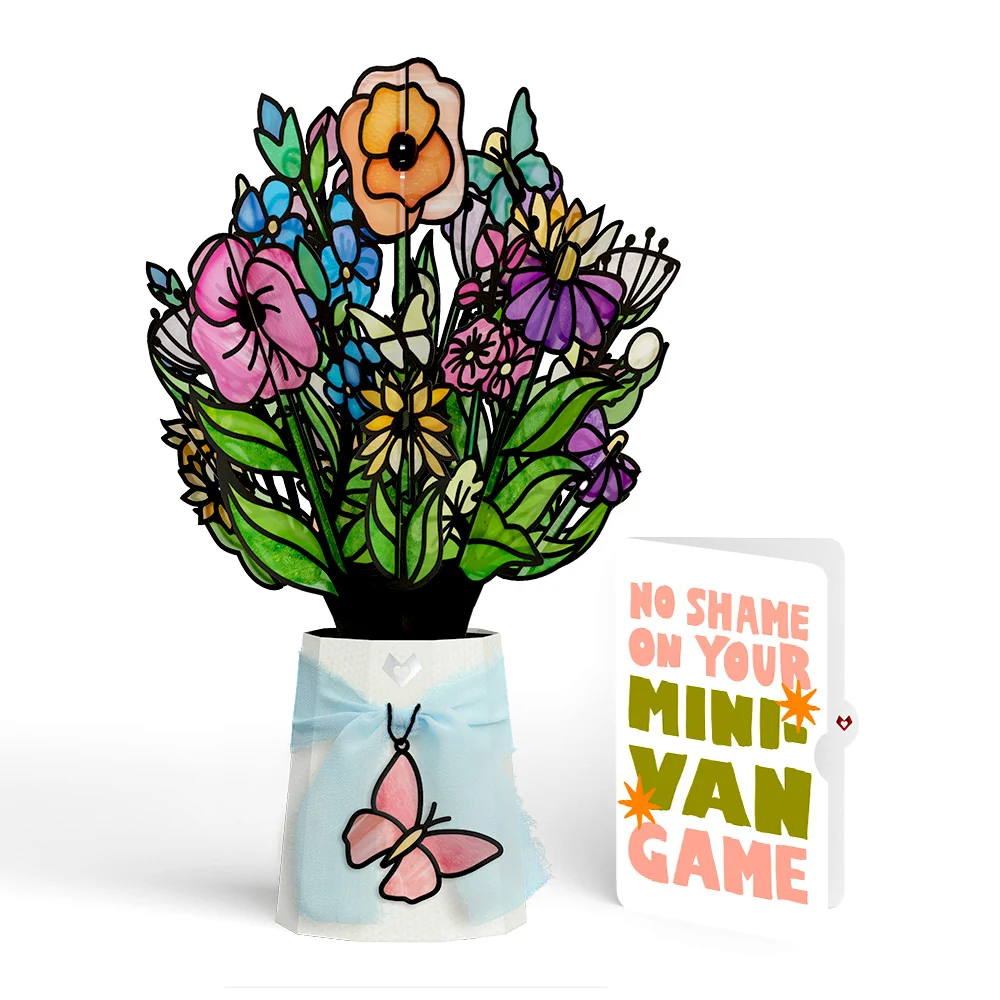 Lovepop Garden Glow Suncatcher Bouquet and Minivan Chaos Humor Sentiment Set Glass