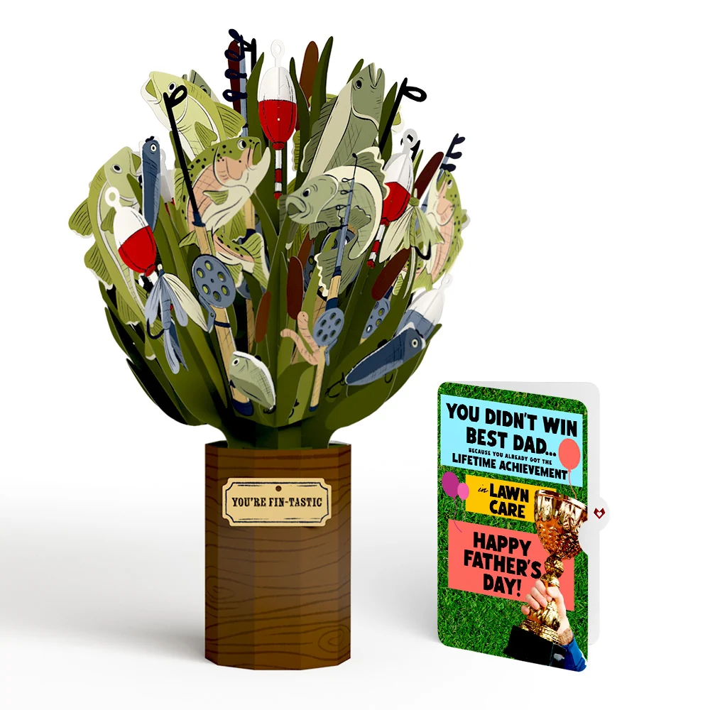 Lovepop Fin-tastic Fish Father's Day Bouquet and Trophy Lawn Care Sentiment Set