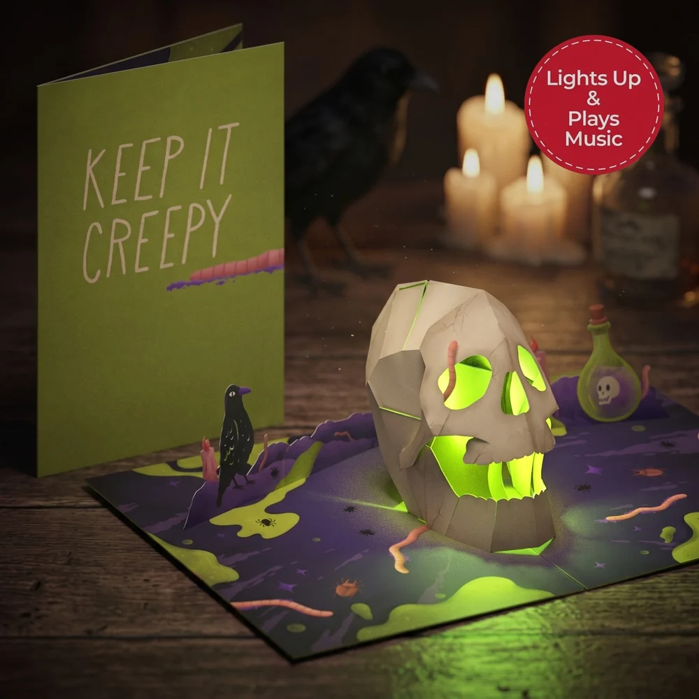Lovepop Keep it Creepy Halloween Skull Music and Light Pop-Up Card Bottle - Image 2