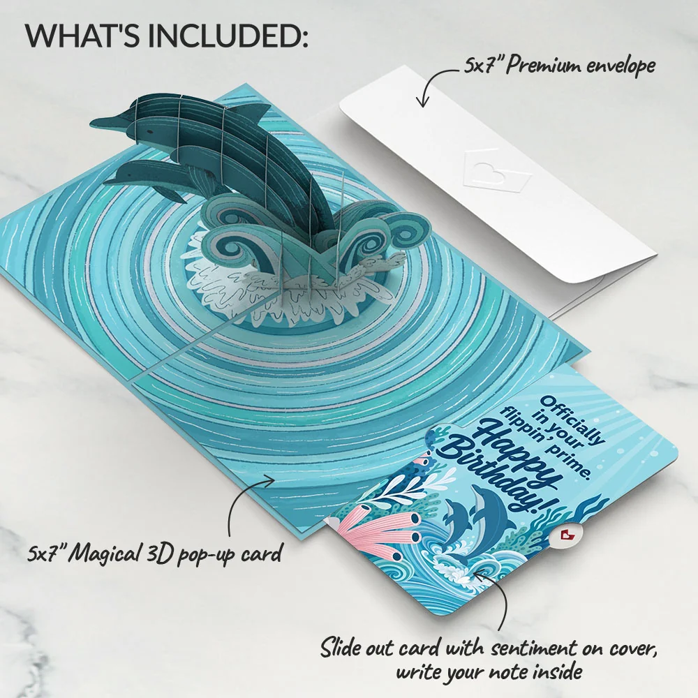 Lovepop Playful Dolphins Birthday Pop-Up Card and Flippin' Prime Sentiment Set - Image 2