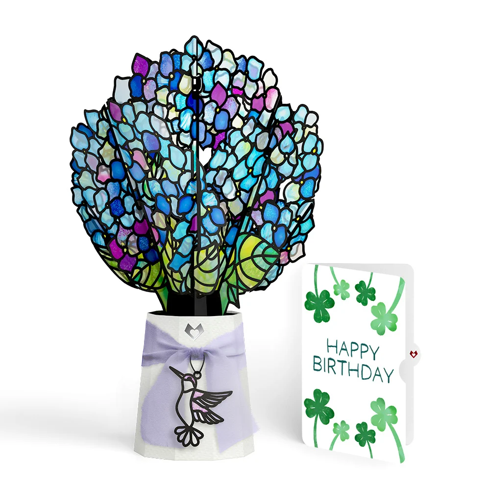 Lovepop Sunlit Hydrangeas Birthday Suncatcher Bouquet and Shamrock Sprigs Sentiment Set Glass