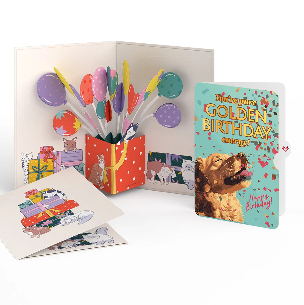 Lovepop Curious Cats Birthday Pop-Up Card and Golden Energy Sentiment Set