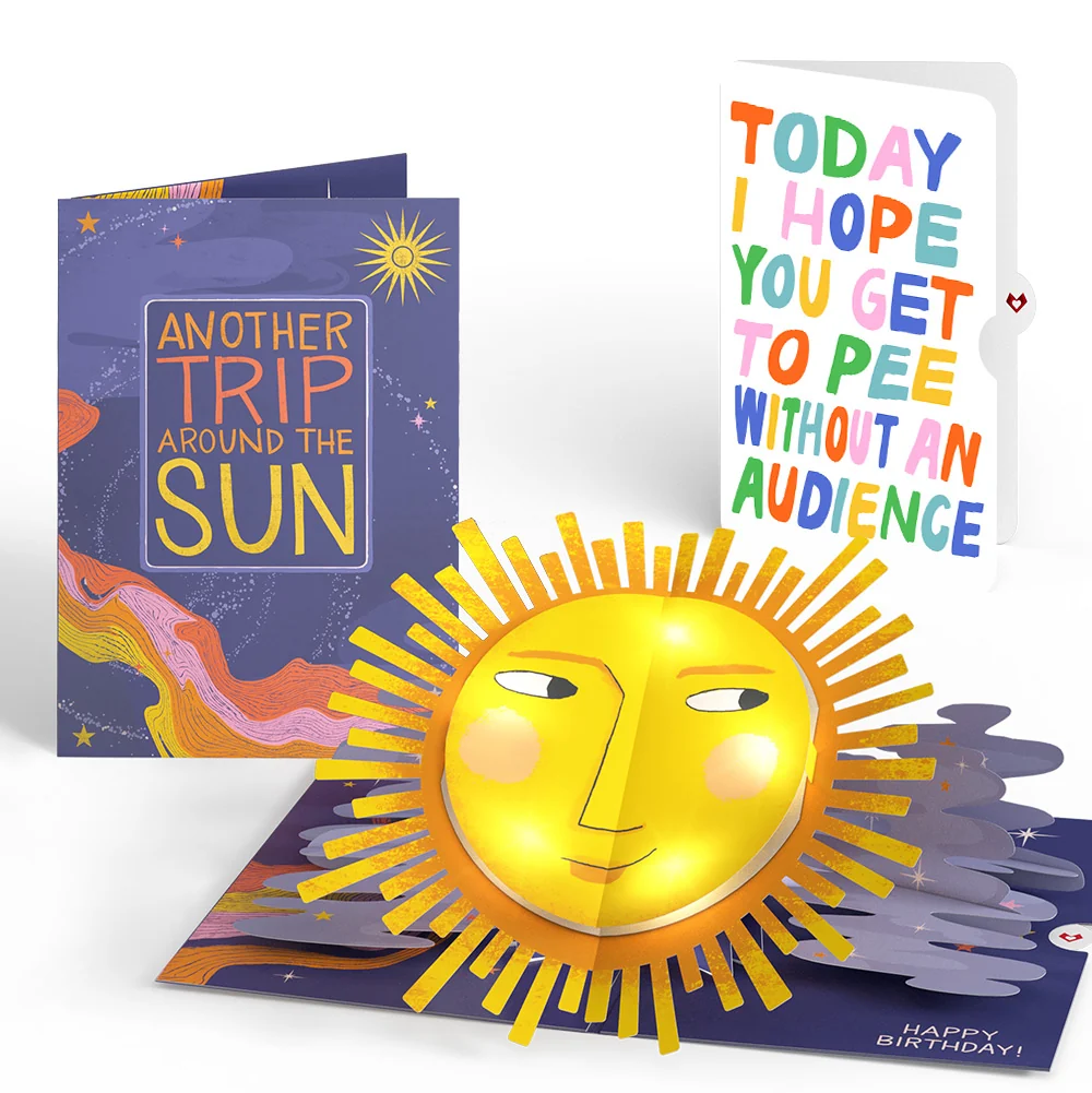 Lovepop Another Trip Around the Sun Birthday Light-Up Pop-Up Card and Parenthood Humor Sentiment Set