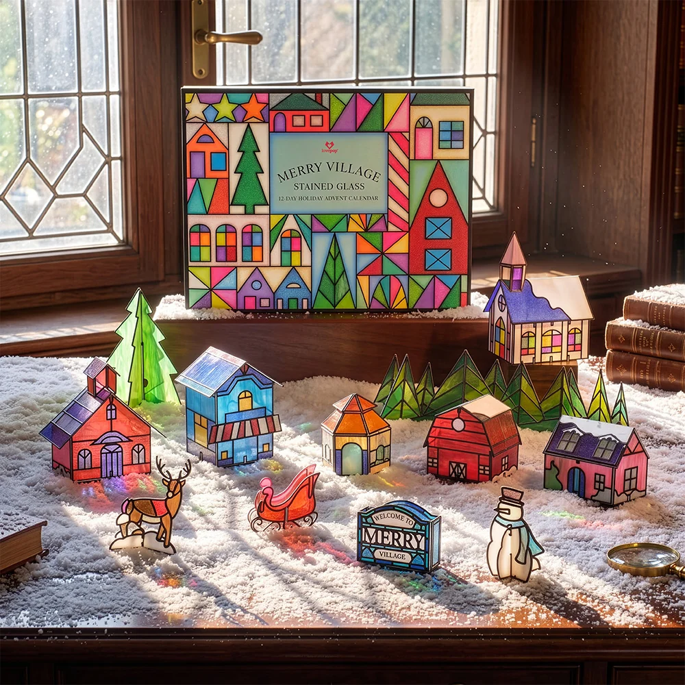 Lovepop Merry Village Stained Glass 12 Day Holiday Advent Calendar