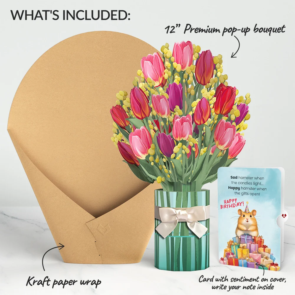 Lovepop Cheerful Tulips Birthday Bouquet and Happy Hamster Sentiment Set Vase - Image 2