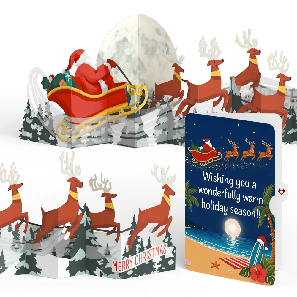Lovepop Christmas Sleigh Ride Loooooong Card (Expands to 2 feet) and Warm Beach Santa Sentiment Set