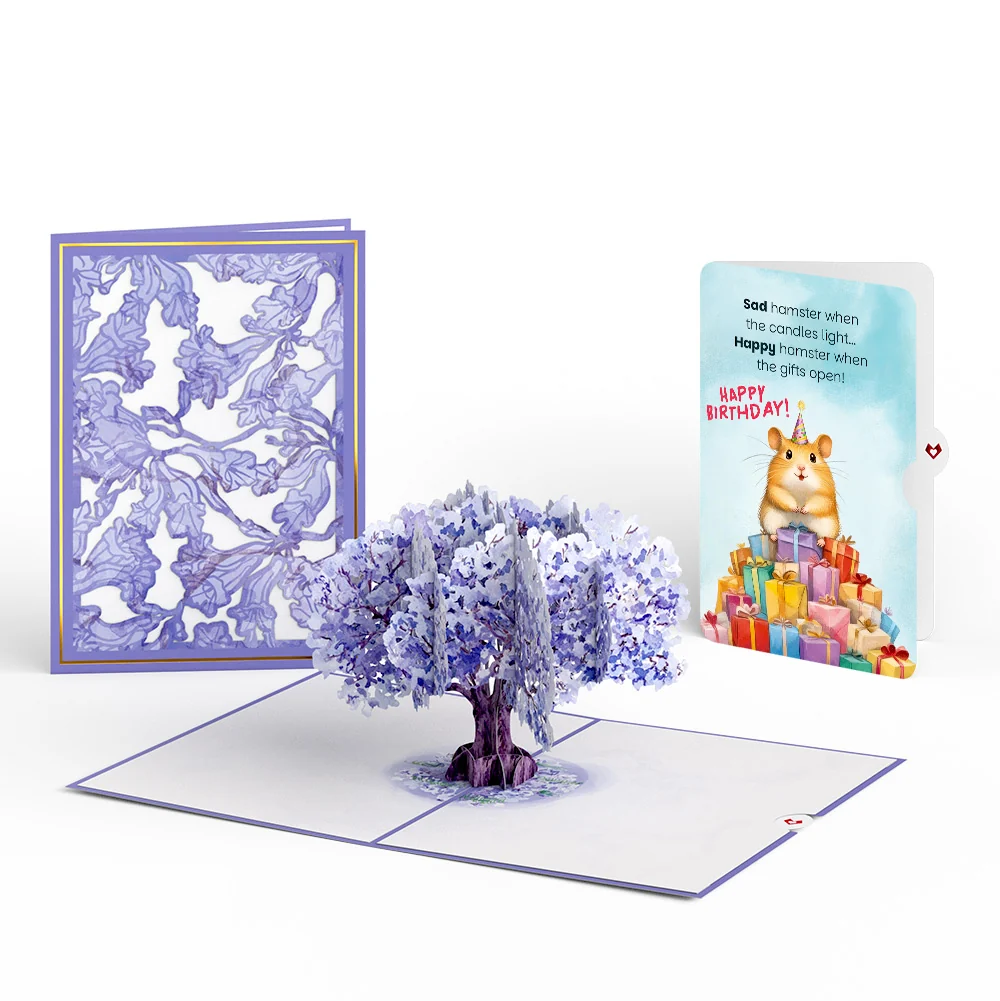 Lovepop Watercolor Jacaranda Tree Birthday Pop-Up Card and Happy Hamster Sentiment Set Candle