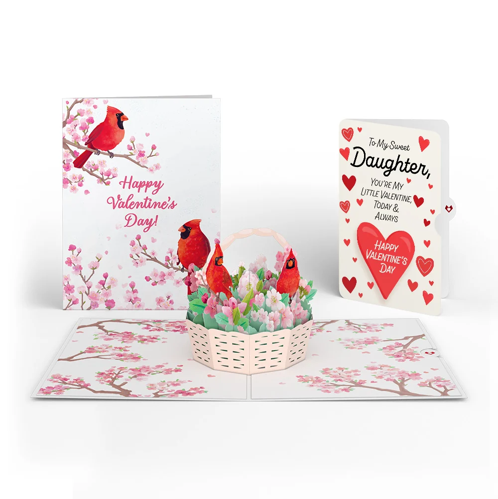 Lovepop Valentine's Cherry Blossom Basket with Cardinals Pop-Up Card and Sentiment Set for Daughter