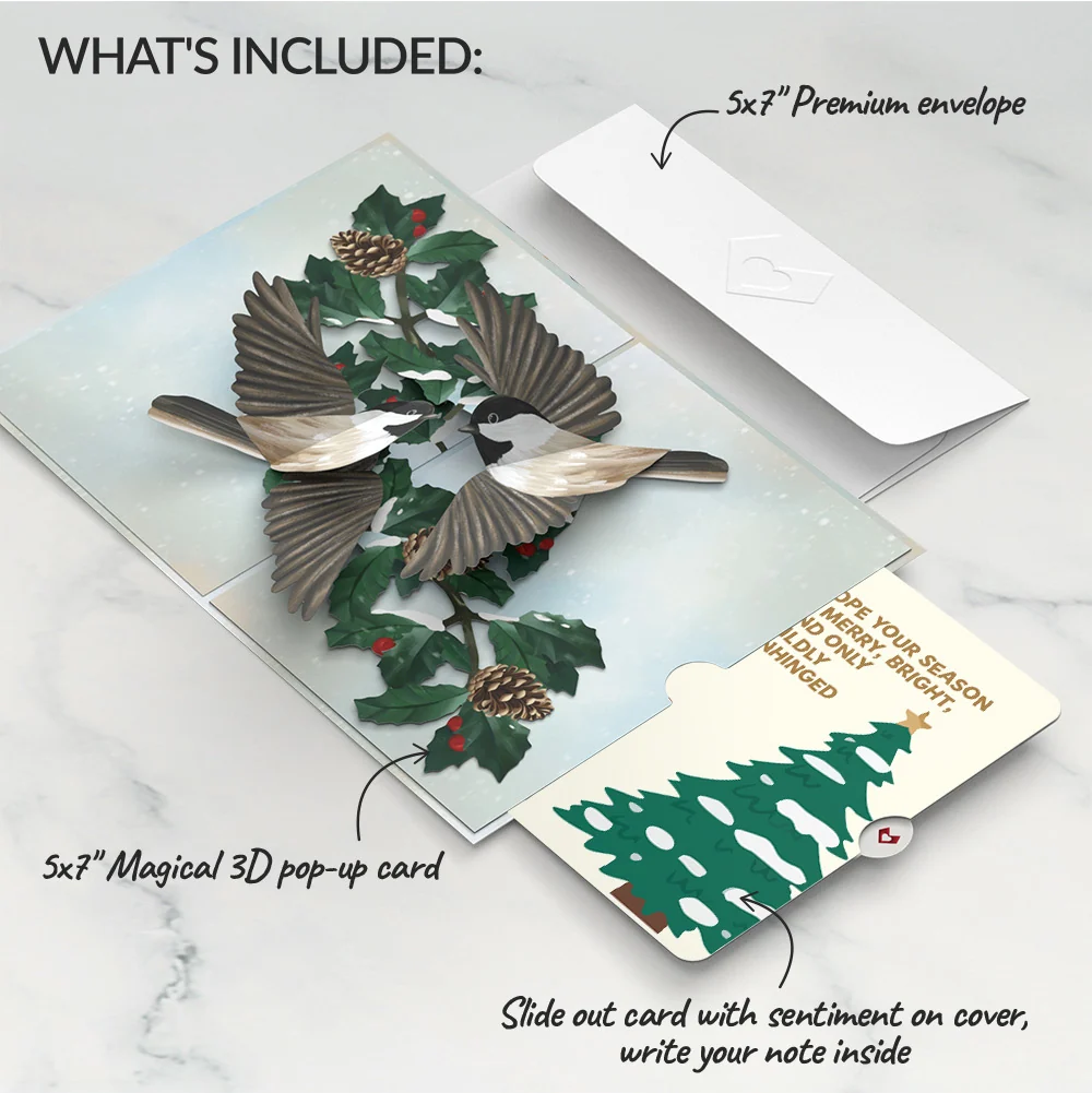 Lovepop Winter Chickadees Pop-Up Card and Blessing Christmas Tree Sentiment Set - Image 2