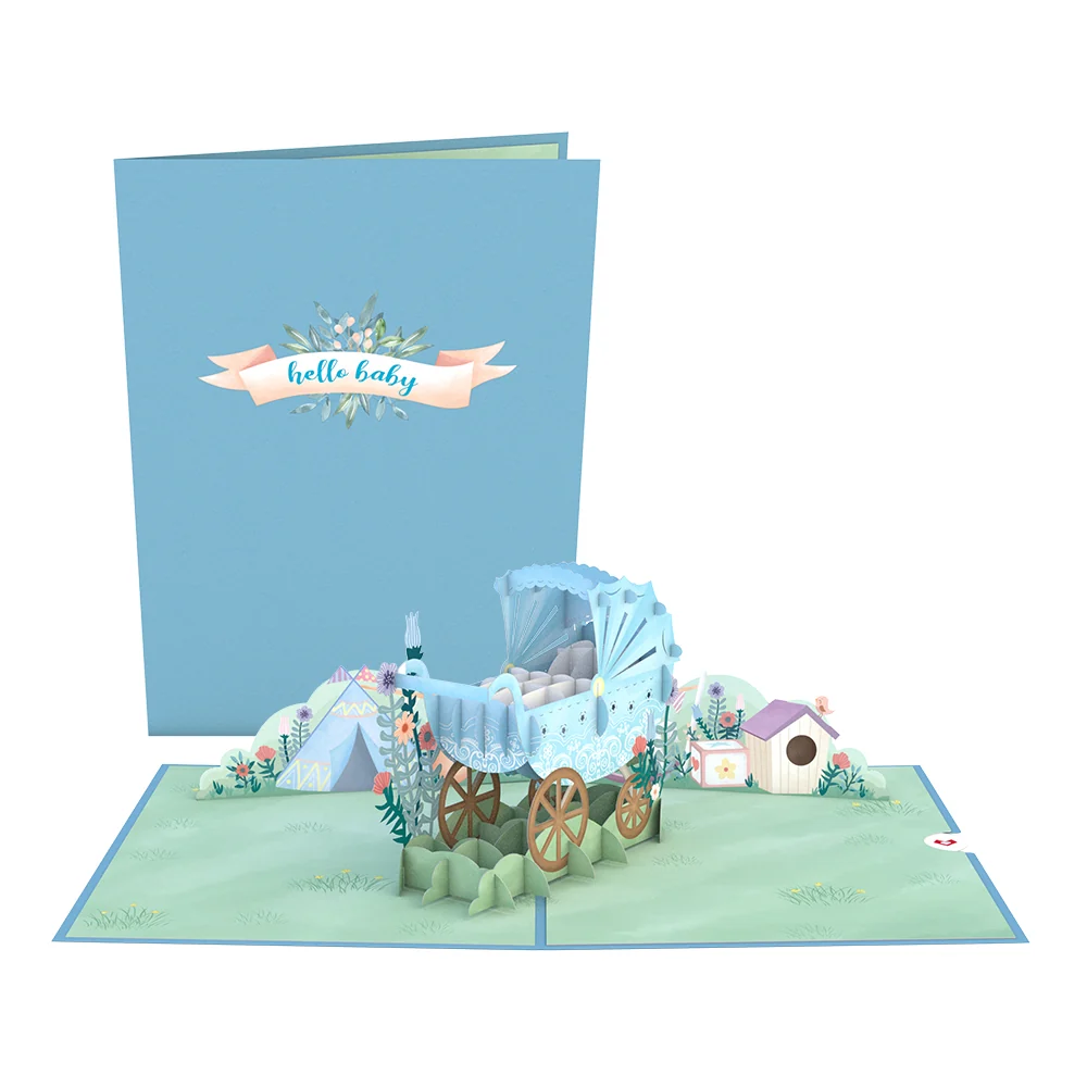 Lovepop Blue Baby Carriage Pop-Up Card Cream