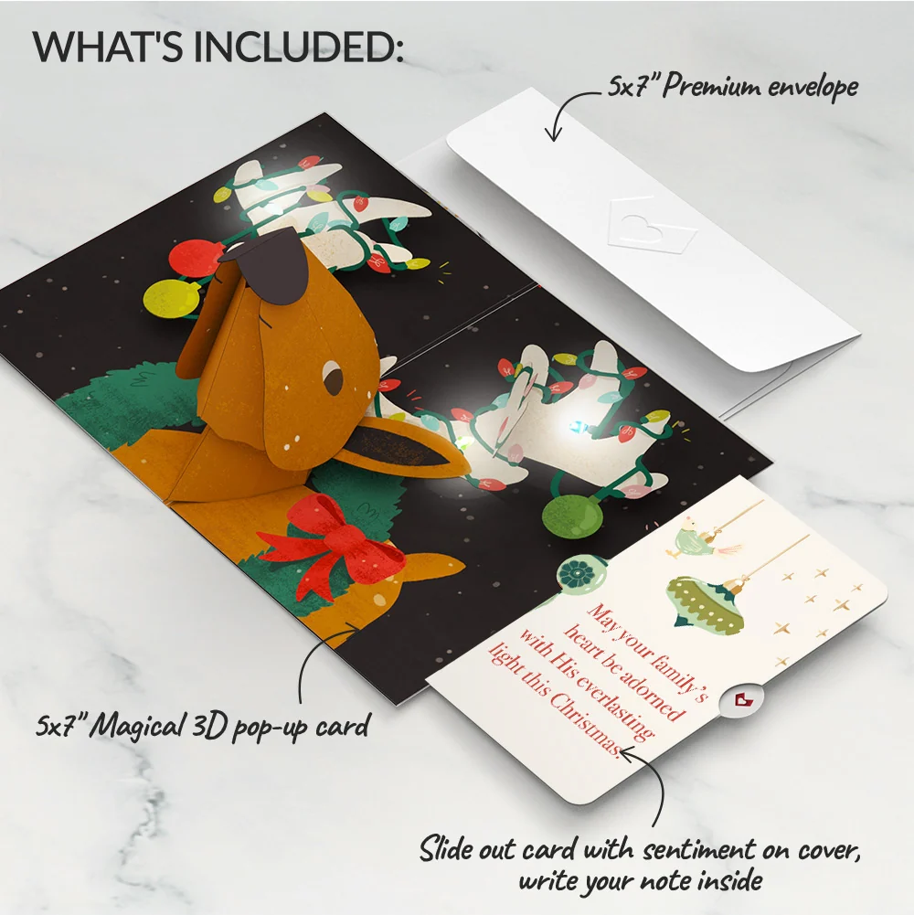 Lovepop All Is Bright Holiday Reindeer Light-Up Pop-Up Card and Sentiment Set for Family Cream - Image 2