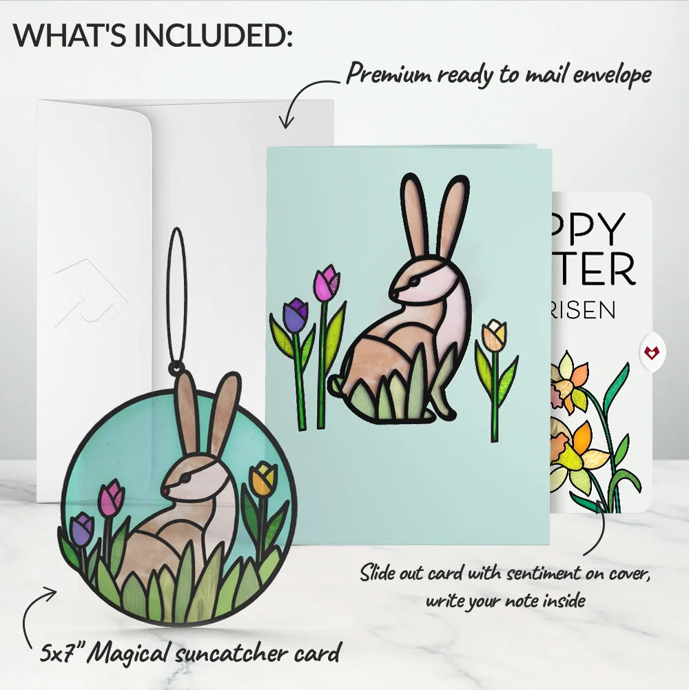Lovepop Springtime Bunny Easter Suncatcher Card and Garden Blooms He Is Risen Sentiment Set Glass - Image 2