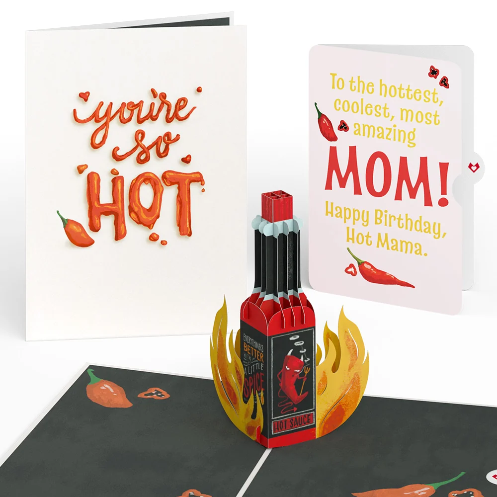 Lovepop Hot Sauce Birthday Pop-Up Card and Sentiment Set for Mom – You’re So Hot Bottle