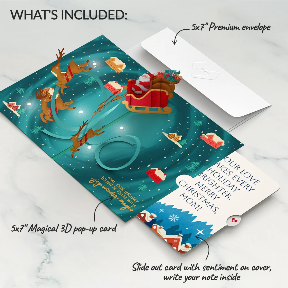 Lovepop Magic of Christmas Santa's Sleigh Light-Up Pop-Up Card and Snow Village Sentiment Set for Mom Cream - Image 2