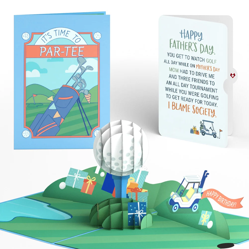 Lovepop Time to Par-Tee Birthday Golf Father's Day Pop-Up Card and Society Blame Sentiment Set Bag