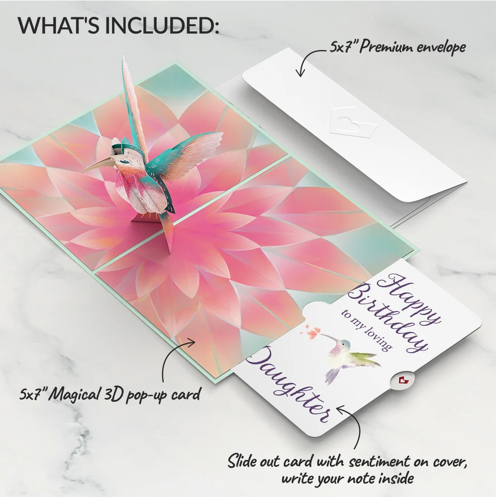 Lovepop Lovely Hummingbird Birthday Pop-Up Card and Sentiment Set for Daughter - Image 2