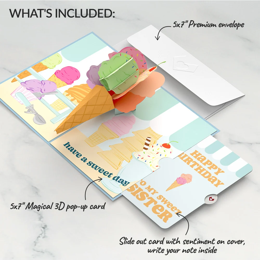 Lovepop Sweet Day Ice Cream Birthday Pop-Up Card and Sentiment Set for Sister - Image 2
