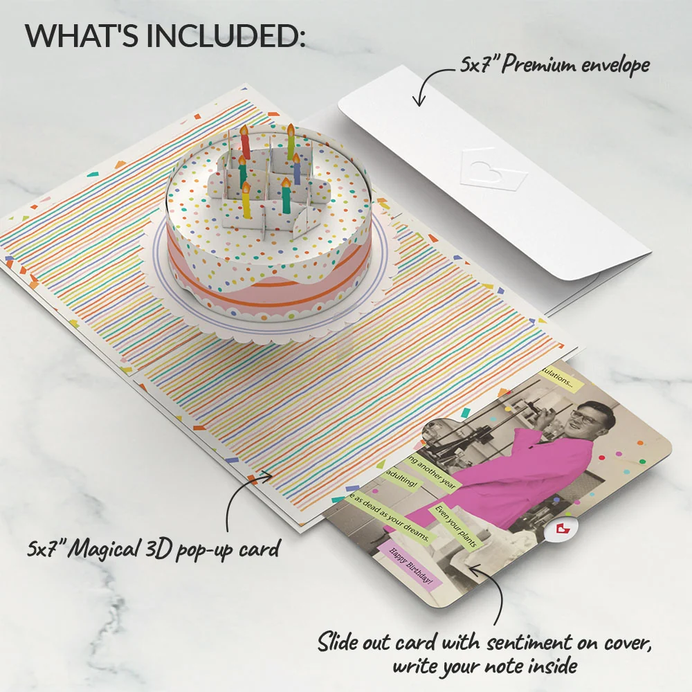 Lovepop Confetti Cake Birthday Pop-Up Card and Survive Another Year of Adulting Sentiment Set Candle - Image 2