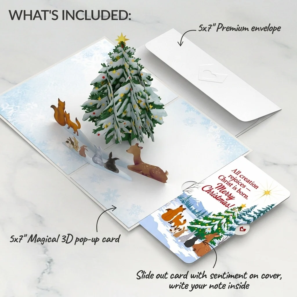 Lovepop Woodland White Christmas Pop-Up Card and Christ Is Born Sentiment Set - Image 2