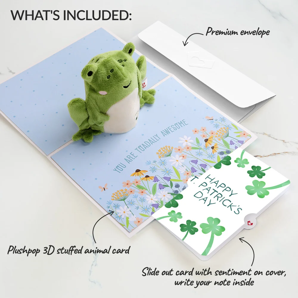 Lovepop 'Toadally Awesome' St. Patrick’s Day Plushpop Card and Shamrock Sprigs Sentiment Set Cream - Image 2