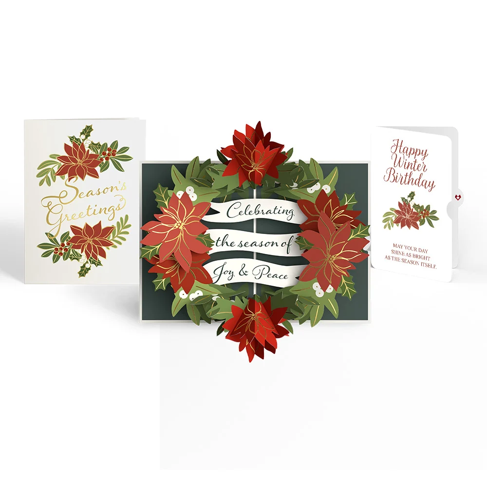 Lovepop Season's Greetings Poinsettia Wreath Pop-Up Card and Winter Birthday Sentiment Set