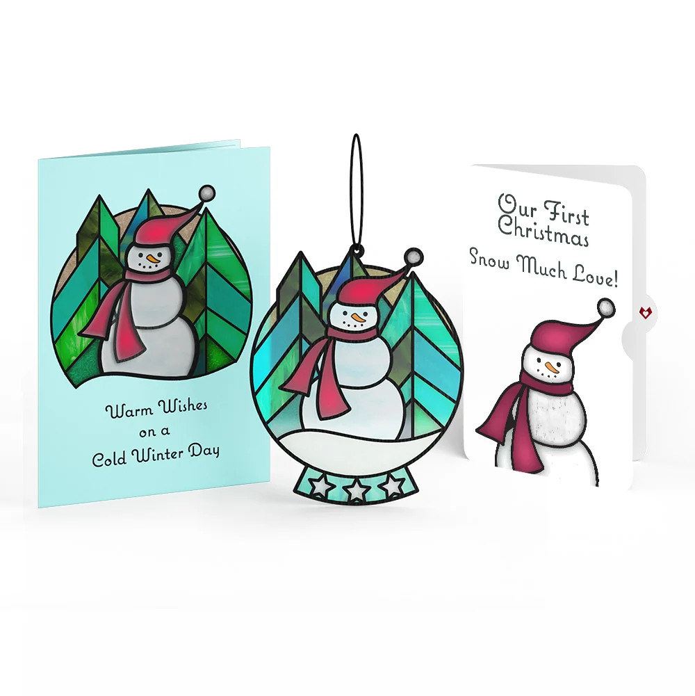 Lovepop Warm Wishes Snowman Suncatcher Card and First Christmas Sentiment Set for Partner Glass